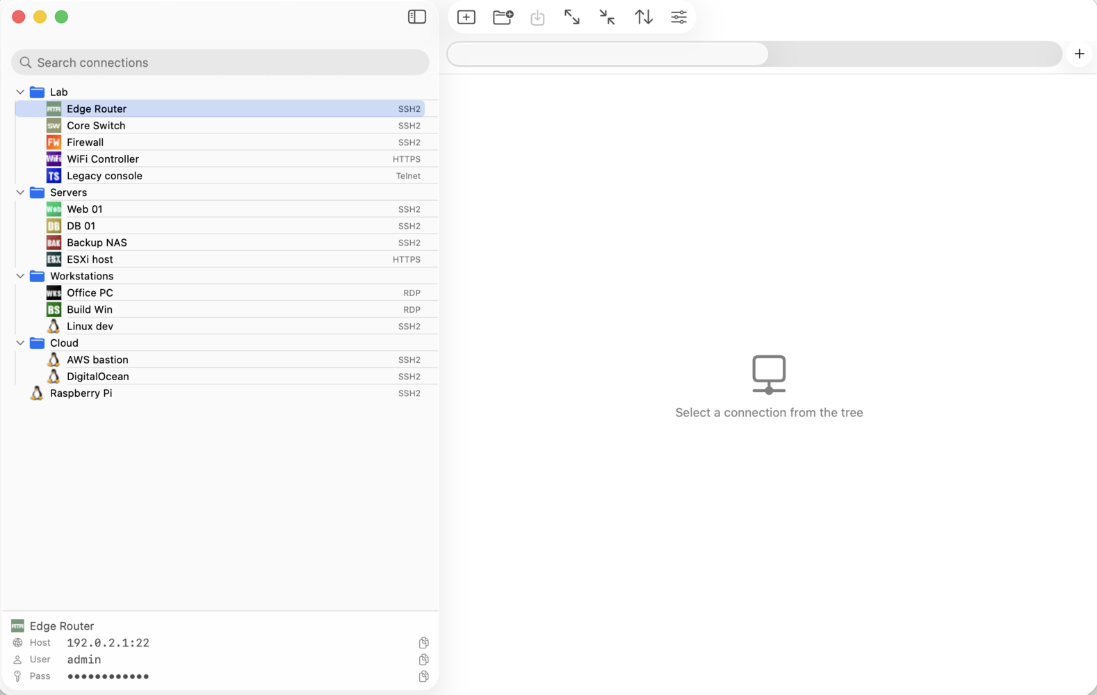 Placeholder pentru workspace gol cand nu e nicio conexiune deschisa.